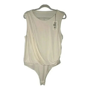 A New Day Cream Sleeveless Drape Front Bodysuit, XXL